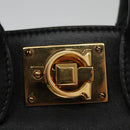 Salvatore Ferragamo Gancini Bag Canvas Leather 2way White Black Auth 104438AV-19