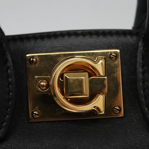 Salvatore Ferragamo Gancini Bag Canvas Leather 2way White Black Auth 104438AV