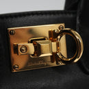 Salvatore Ferragamo Gancini Bag Canvas Leather 2way White Black Auth 104438AV-20