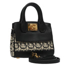 Salvatore Ferragamo Gancini Bag Canvas Leather 2way White Black Auth 104438AV-1