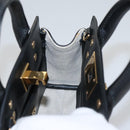 Salvatore Ferragamo Gancini Bag Canvas Leather 2way White Black Auth 104438AV-22