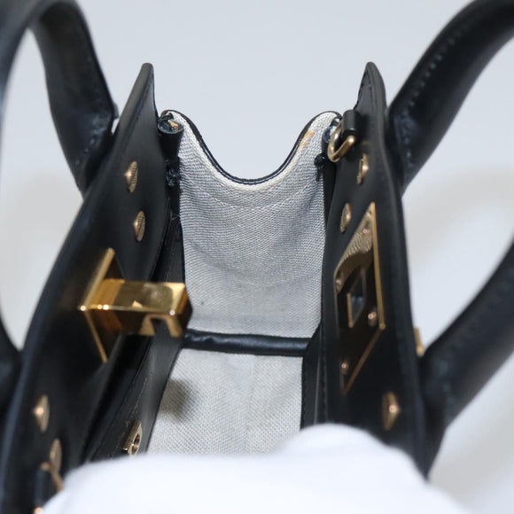 Salvatore Ferragamo Gancini Bag Canvas Leather 2way White Black Auth 104438AV