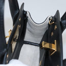 Salvatore Ferragamo Gancini Bag Canvas Leather 2way White Black Auth 104438AV-23