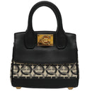 Salvatore Ferragamo Gancini Bag Canvas Leather 2way White Black Auth 104438AV-13