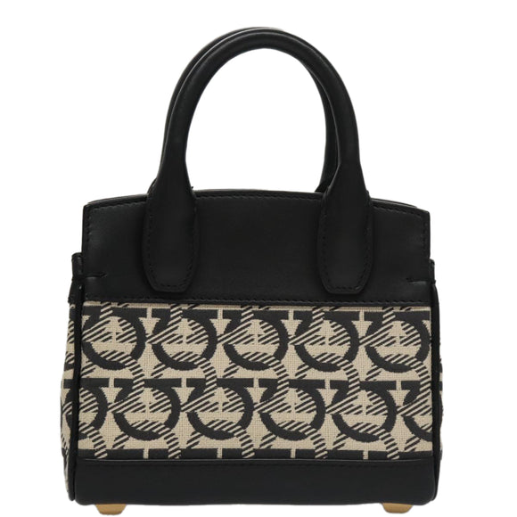 Salvatore Ferragamo Gancini Tas Canvas Leer 2way Wit Zwart Auth 104438V