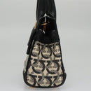 Salvatore Ferragamo Gancini Bag Canvas Leather 2way White Black Auth 104438AV-3