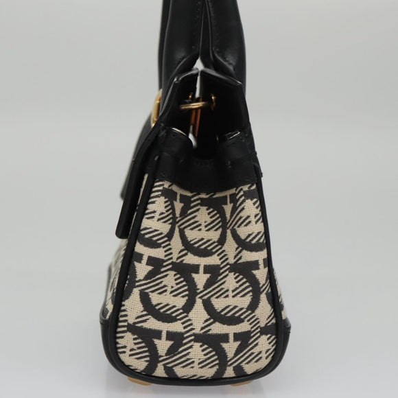 Salvatore Ferragamo Gancini Bag Canvas Leather 2way White Black Auth 104438AV
