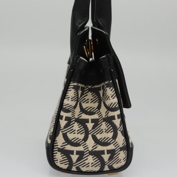 Salvatore Ferragamo Gancini Tas Canvas Leer 2way Wit Zwart Auth 104438V
