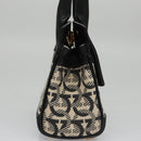Salvatore Ferragamo Gancini Bag Canvas Leather 2way White Black Auth 104438AV-4