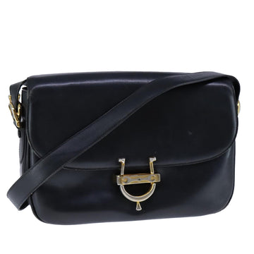 CELINE Shoulder Bag Leather Black Gold Auth 104448