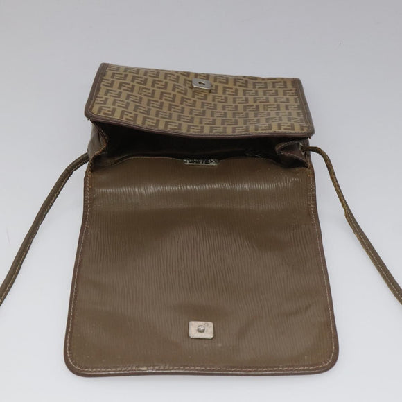FENDI Zucchino Canvas Shoulder Bag Beige Auth 104456