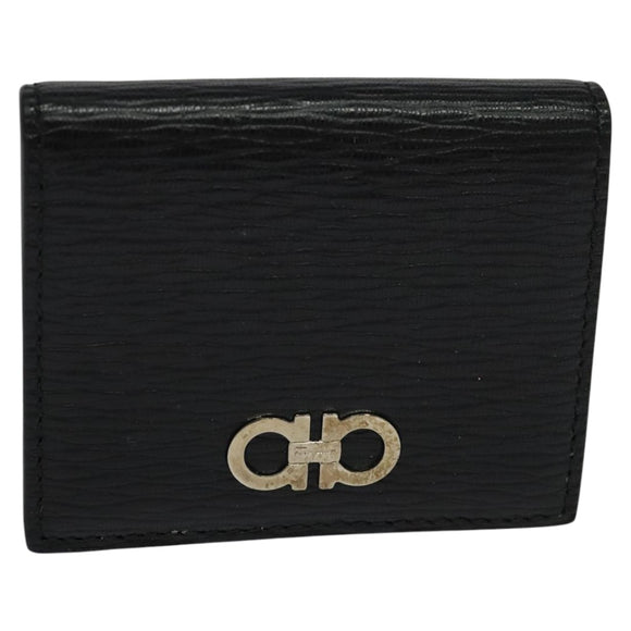 Salvatore Ferragamo Gancini Coin Purse Leather Black Auth 104463V