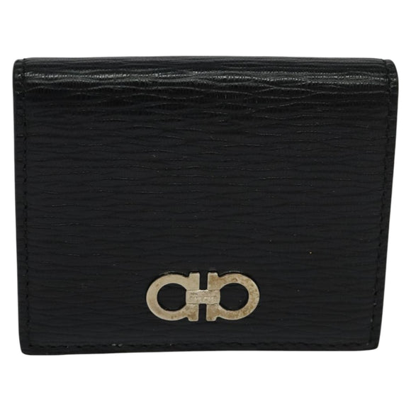 Salvatore Ferragamo Gancini Coin Purse Leather Black Auth 104463V