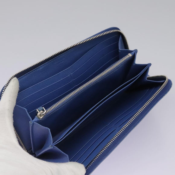 PRADA Long Wallet Leather Blue Auth 104465