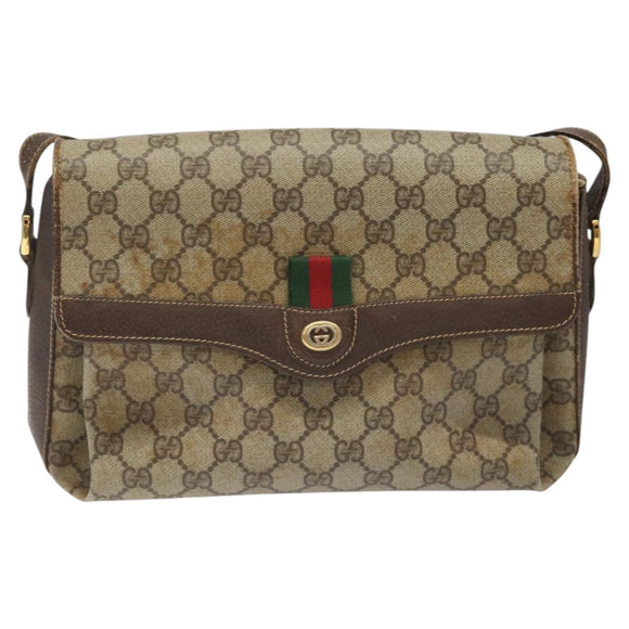 GUCCI GG Supreme Web Sherry Line Shoulder Bag PVC Beige Red Green Auth 104484