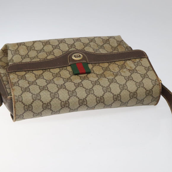 GUCCI GG Supreme Web Sherry Line Shoulder Bag PVC Beige Red Green Auth 104484