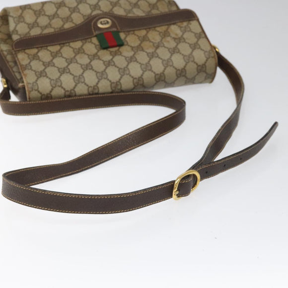 GUCCI GG Supreme Web Sherry Line Shoulder Bag PVC Beige Red Green Auth 104484