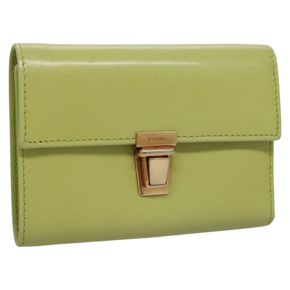 PRADA Wallet Leather Green Gold Auth 104498