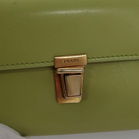 PRADA Wallet Leather Green Gold Auth 104498