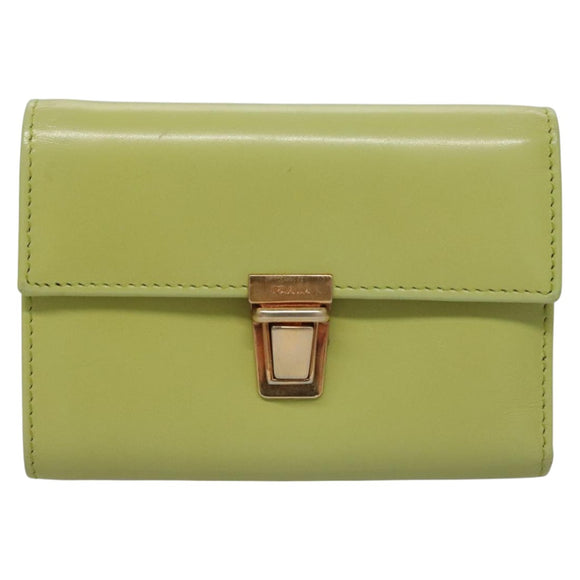 PRADA Wallet Leather Green Gold Auth 104498