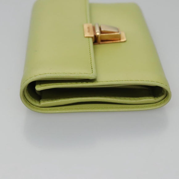 PRADA Wallet Leather Green Gold Auth 104498