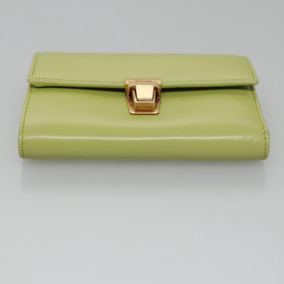 PRADA Wallet Leather Green Gold Auth 104498