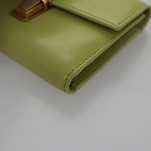 PRADA Wallet Leather Green Gold Auth 104498