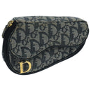 Christian Dior Trotter Canvas Pouch Navy Gold Auth 104571-1