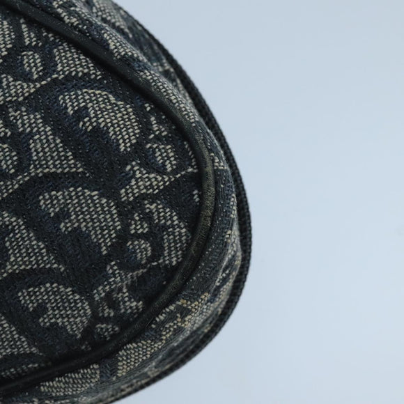 Christian Dior Trotter Canvas Pouch Navy Gold Auth 104571