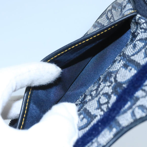 Christian Dior Trotter Canvas Pouch Navy Gold Auth 104571