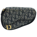 Christian Dior Trotter Canvas Pouch Navy Gold Auth 104571-13