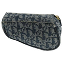 Christian Dior Trotter Canvas Pouch Navy Gold Auth 104571-2