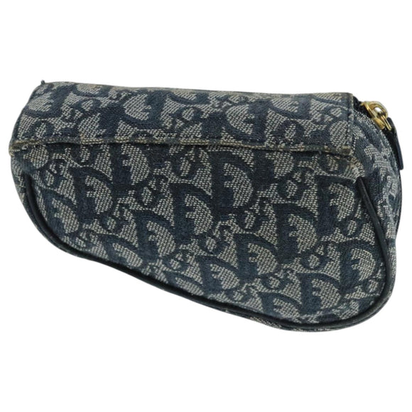 Christian Dior Trotter Canvas Pouch Navy Gold Auth 104571