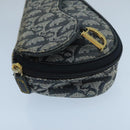 Christian Dior Trotter Canvas Pouch Navy Gold Auth 104571-4