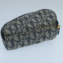 Christian Dior Trotter Canvas Pouch Navy Gold Auth 104571-5