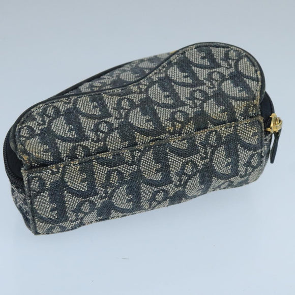 Christian Dior Trotter Canvas Pouch Navy Gold Auth 104571