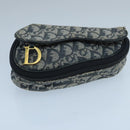 Christian Dior Trotter Canvas Pouch Navy Gold Auth 104571-6