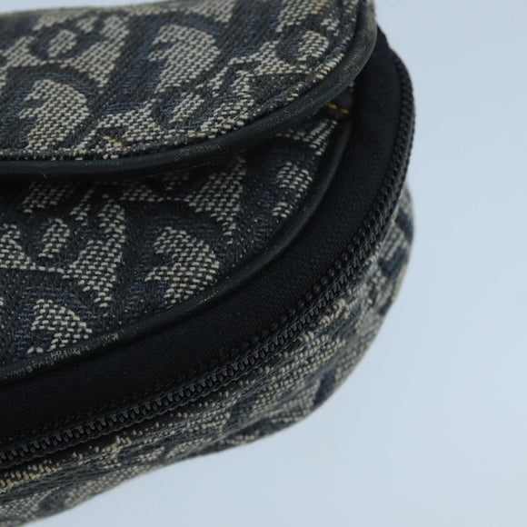 Christian Dior Trotter Canvas Pouch Navy Gold Auth 104571