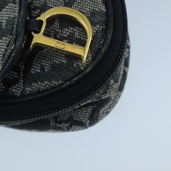 Christian Dior Trotter Canvas Pouch Navy Gold Auth 104571