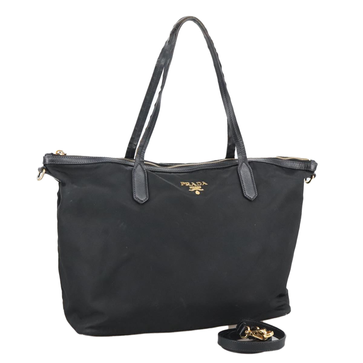 PRADA Tote Bag Nylon 2way Black Silver Auth 104589