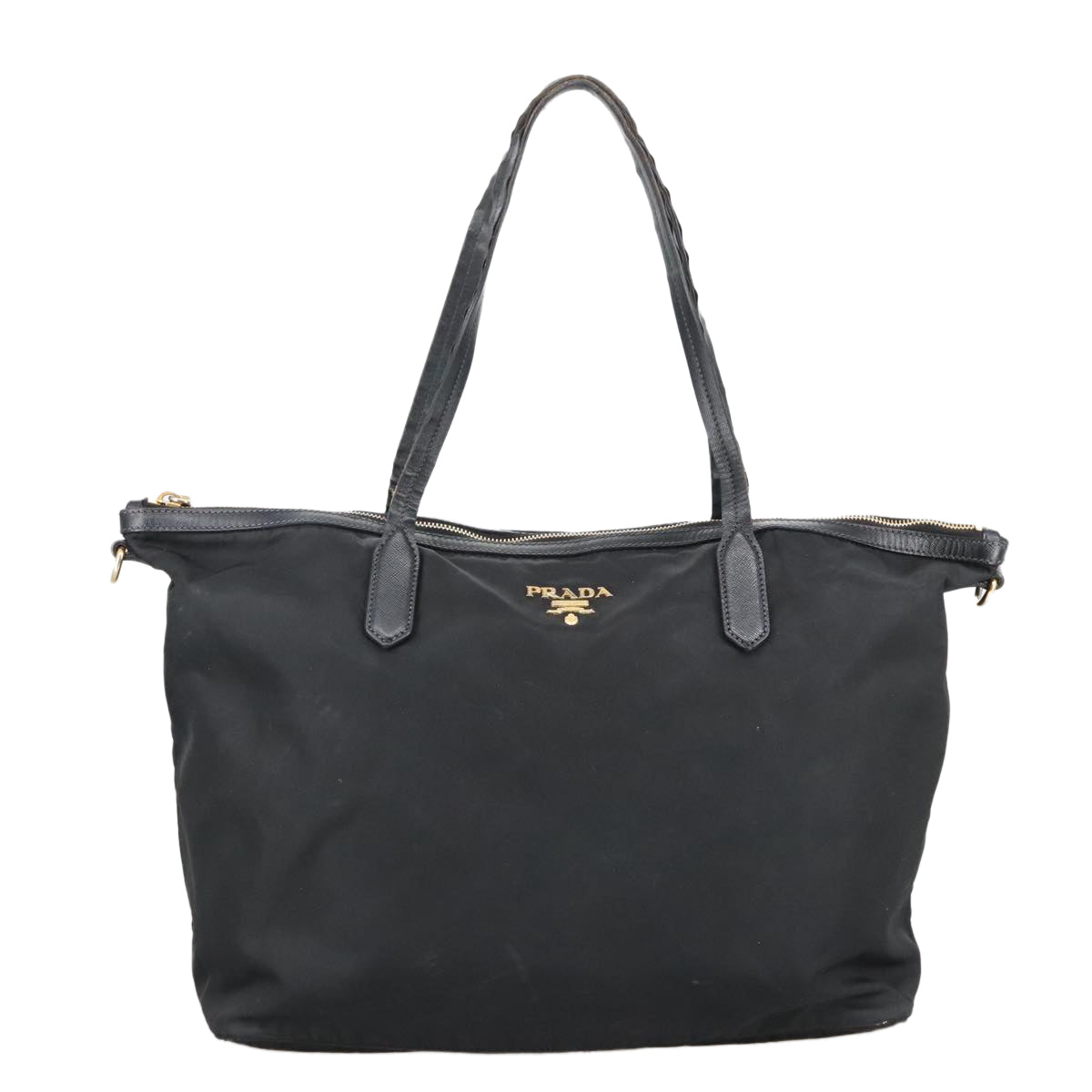 PRADA Tote Bag Nylon 2way Black Silver Auth 104589