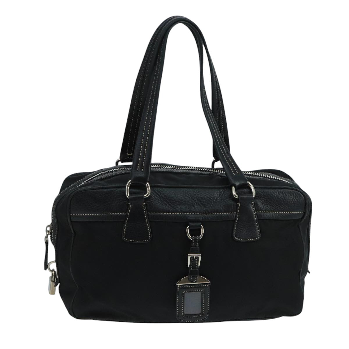 PRADA Hand Bag Nylon Black Silver Auth 104596