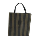 FENDI Pecan Canvas Hand Bag Brown Black Auth 104612-13