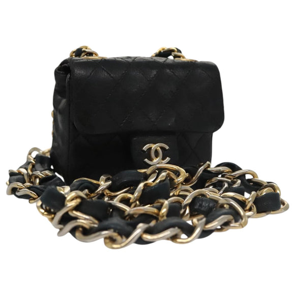 CHANEL Mini Mini Matelasse Chain Waist bag Lamb Skin Black Gold CC Auth 104616
