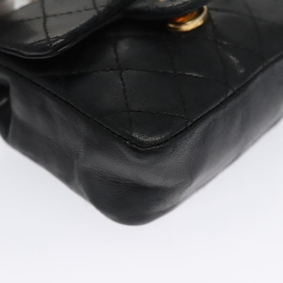 CHANEL Mini Mini Matelasse Chain Waist bag Lamb Skin Black Gold CC Auth 104616