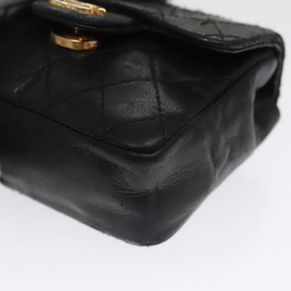 CHANEL Mini Mini Matelasse Chain Waist bag Lamb Skin Black Gold CC Auth 104616