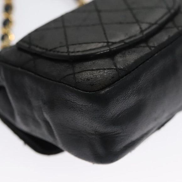 CHANEL Mini Mini Matelasse Chain Waist bag Lamb Skin Black Gold CC Auth 104616
