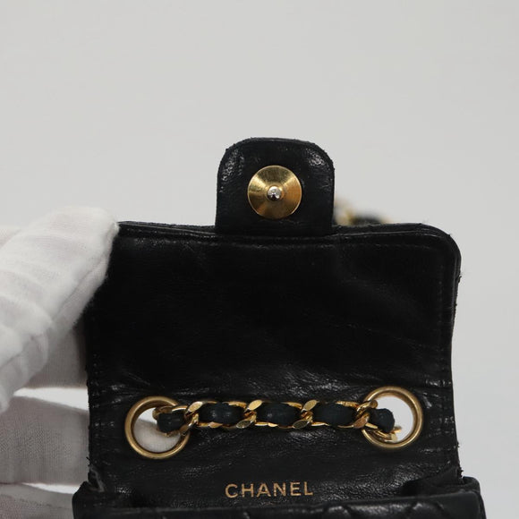 CHANEL Mini Mini Matelasse Chain Waist bag Lamb Skin Black Gold CC Auth 104616