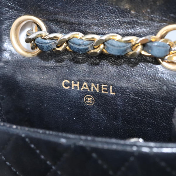 CHANEL Mini Mini Matelasse Chain Waist bag Lamb Skin Black Gold CC Auth 104616