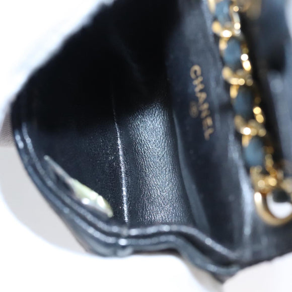 CHANEL Mini Mini Matelasse Chain Waist bag Lamb Skin Black Gold CC Auth 104616
